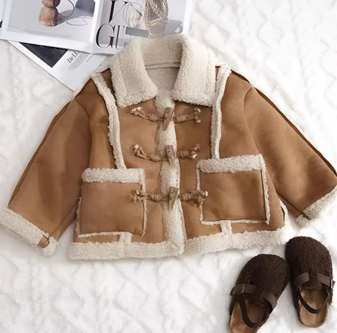 Winter Clothing For Boys - Khaki/Rosa Mädchen Jungen Winter Fake Pelzmantel