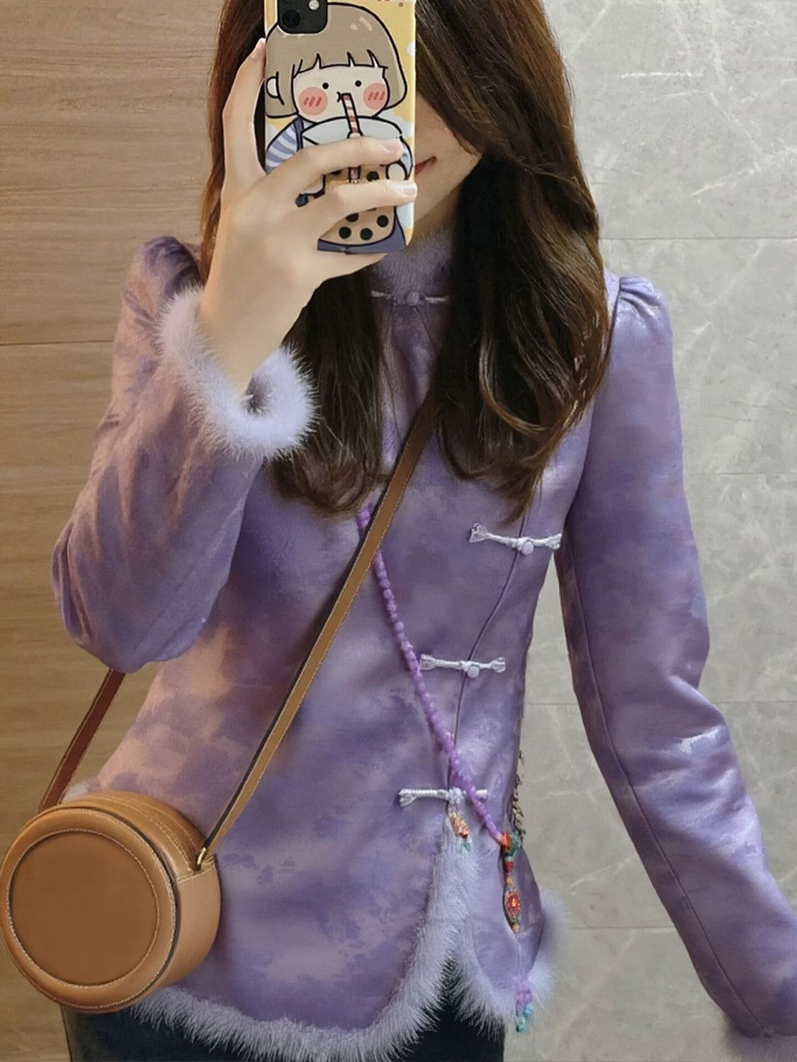 Winter Clothing Looks - 2026 Winter Neuheit: Chinesische Lila Stehkragen-Oberteile