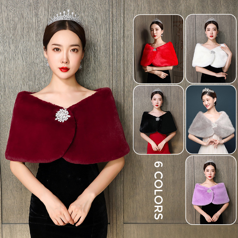 Jacket Winter Clothing - Frauen Braut Schal Hochzeit Cape Kunstpelz