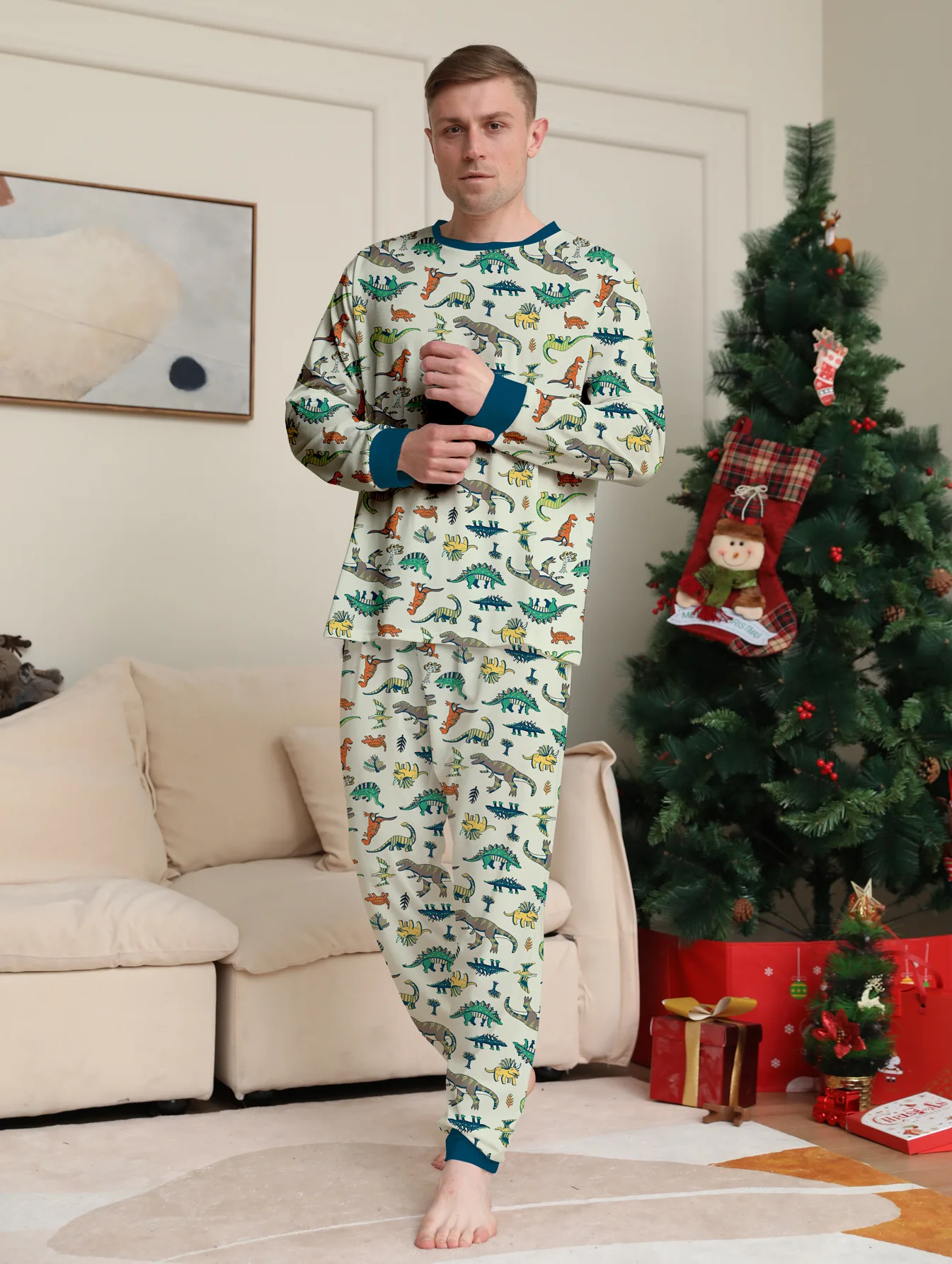 Winter Clothing Looks - 2026 Neues Dinosaurier-Weihnachtspyjama-Set mit Allover-Print, Niedliche